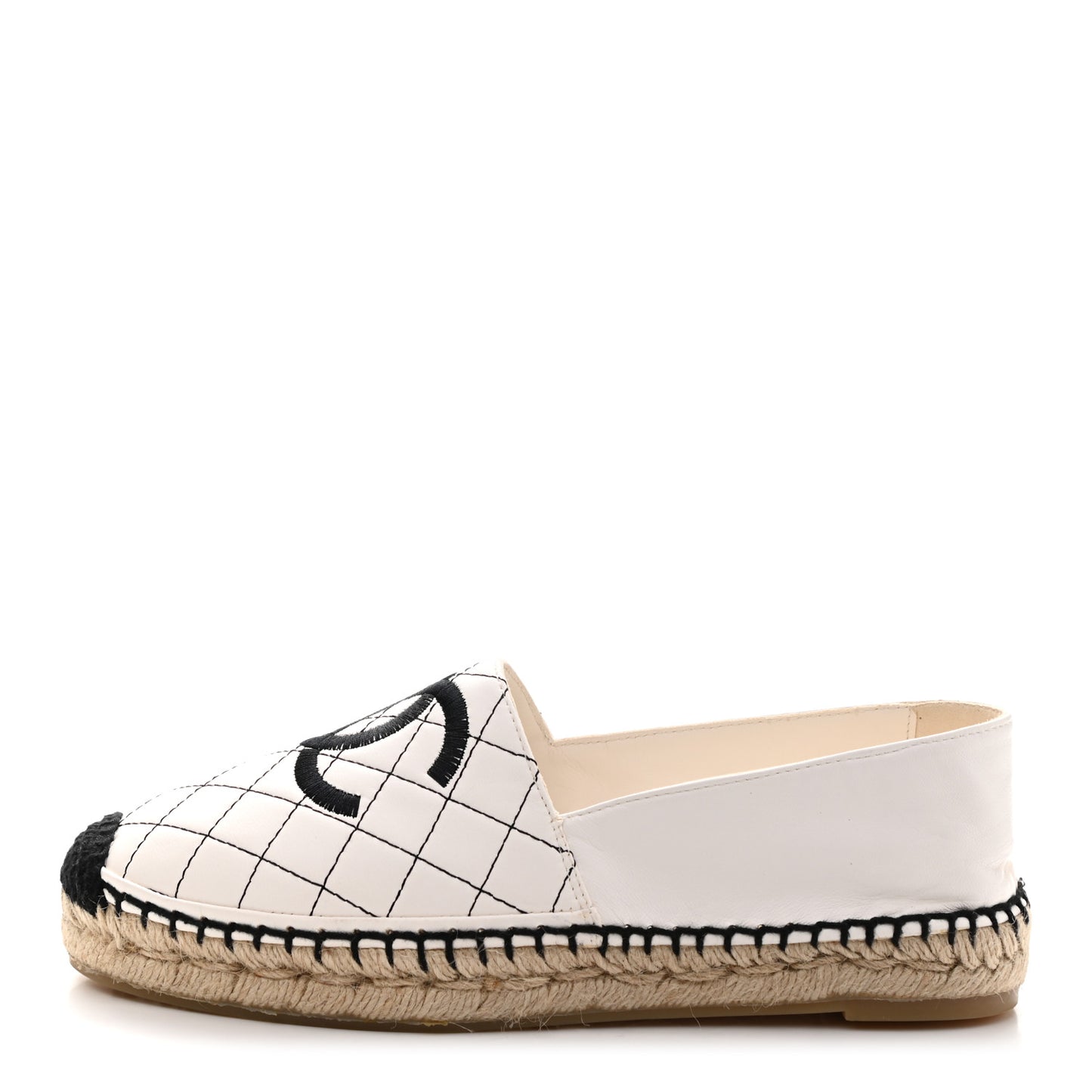 Lambskin Stitched CC Espadrilles 38 White Black