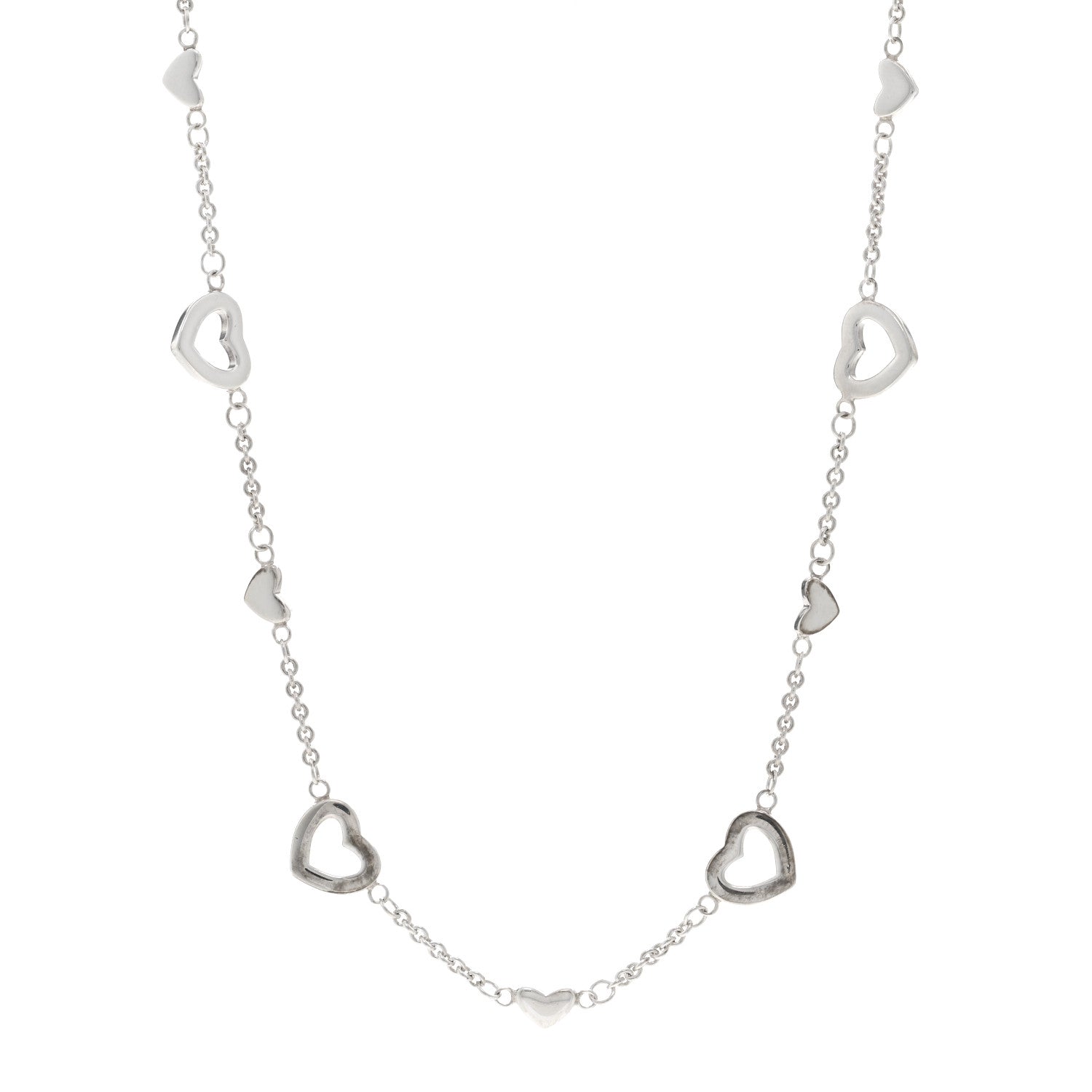 Tiffany Sterling Silver Open Heart Station Necklace 1 of 4