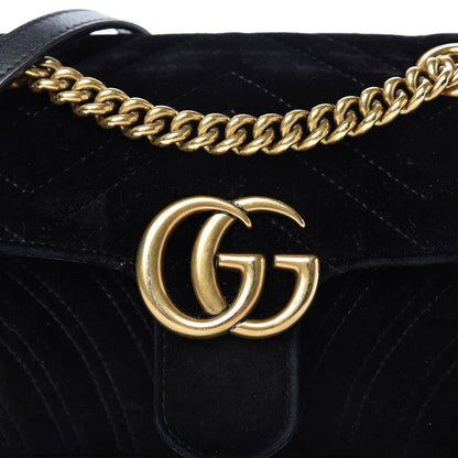 Gucci Velvet Matelasse Mini GG Marmont Shoulder Bag Black 10 of 11