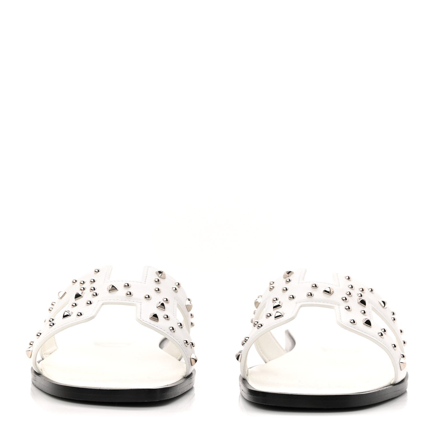 Hermes Calfskin Studded Oran Sandals 37.5 White 3 of 10