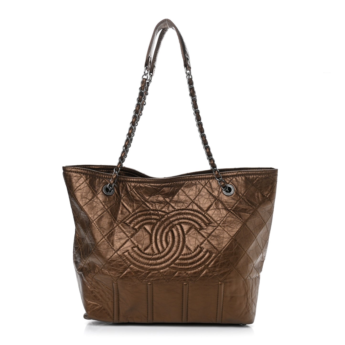 Metallic Aged Calfskin Large Shopping In Moscow Tote Bronze