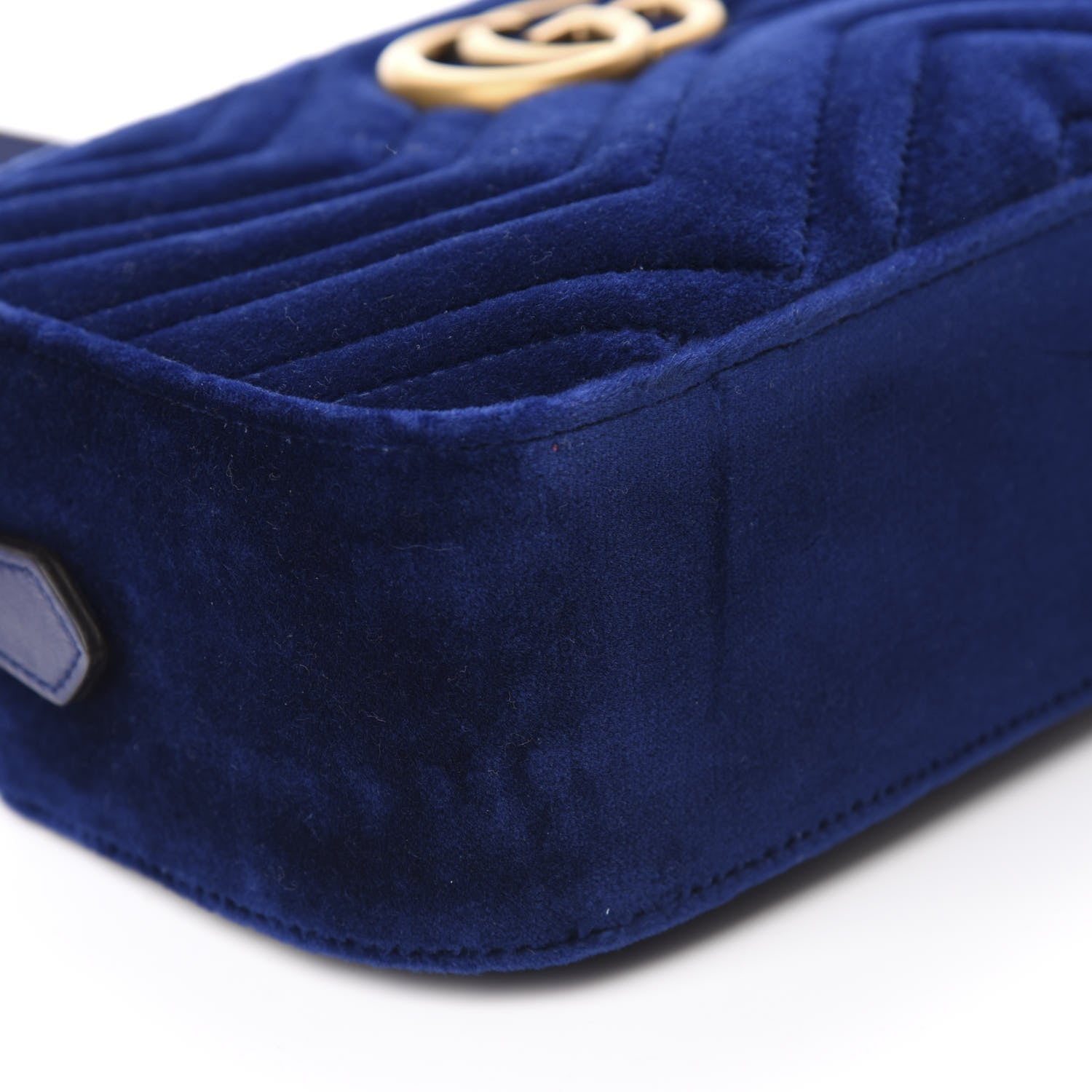 Gucci Velvet Matelasse Small GG Marmont Chain Shoulder Bag Cobalt 6 of 10