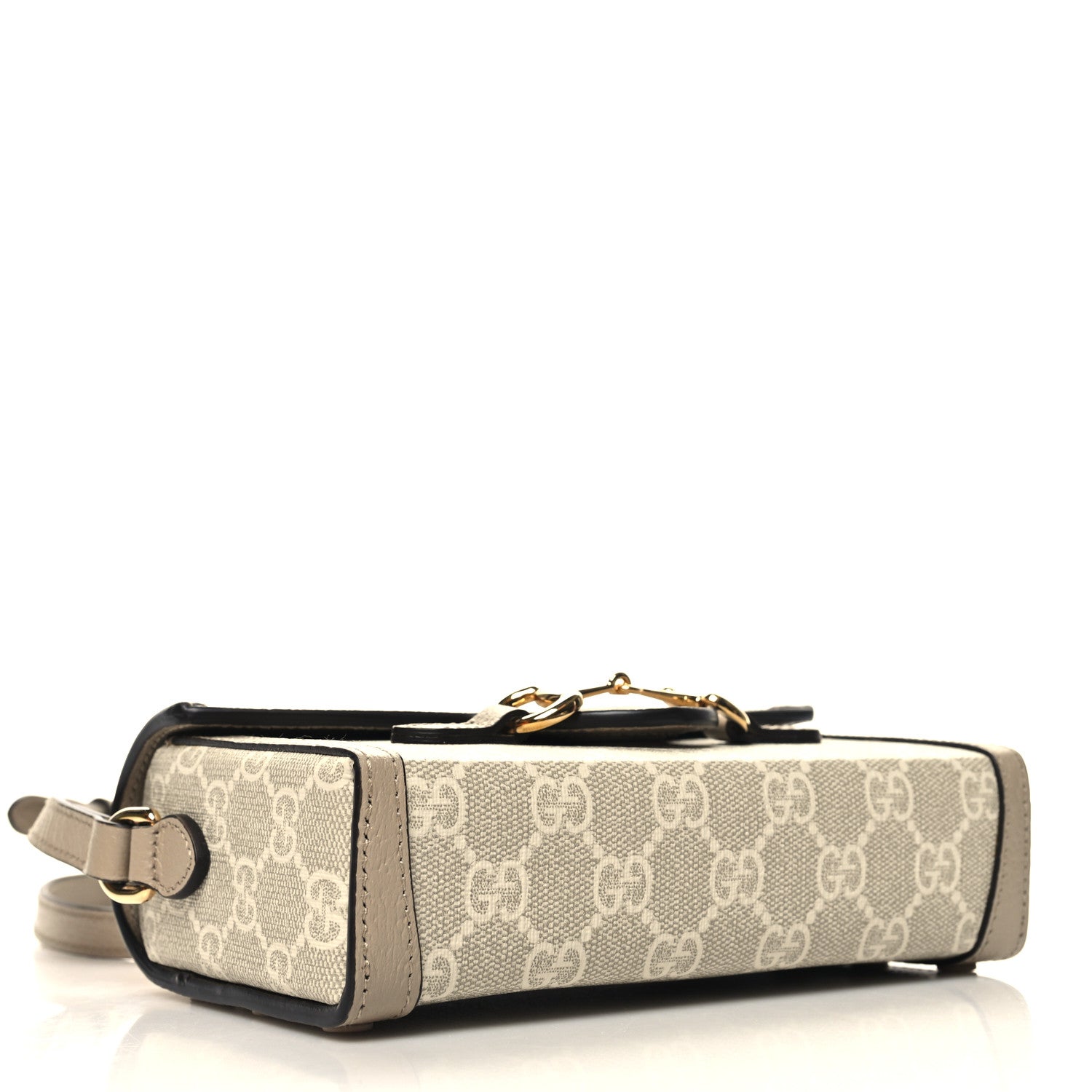 Gucci GG Supreme Monogram Textured Dollar Calfskin Mini Horsebit 1955 Shoulder Bag Beige Mystic White Oatmeal 4 of 11