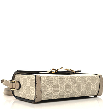 Gucci GG Supreme Monogram Textured Dollar Calfskin Mini Horsebit 1955 Shoulder Bag Beige Mystic White Oatmeal 4 of 11