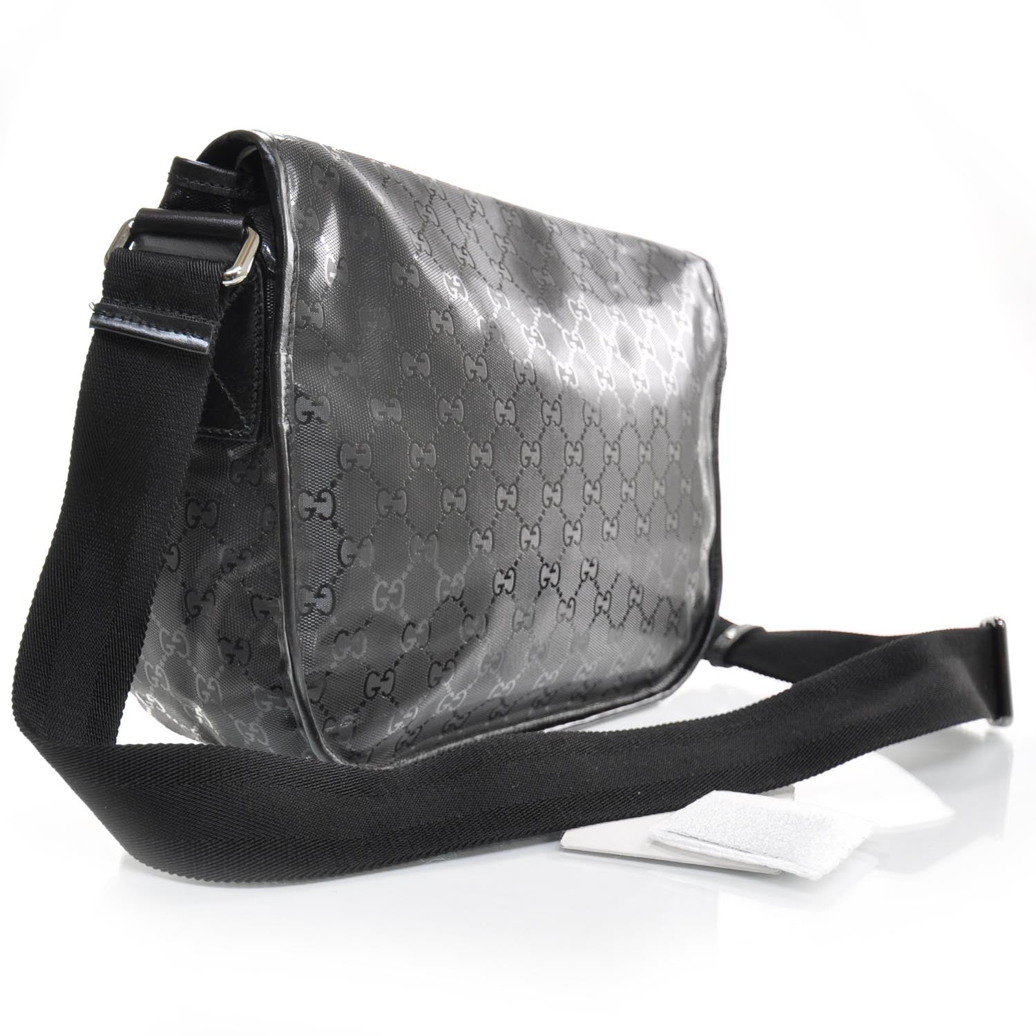 Gucci Imprime Monogram Medium Double Buckle Flap Messenger Bag Black 2 of 9