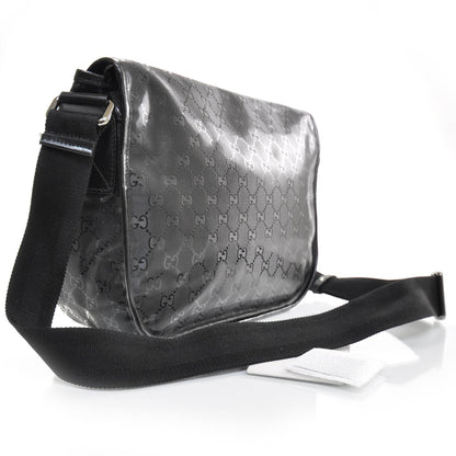 Gucci Imprime Monogram Medium Double Buckle Flap Messenger Bag Black 2 of 9