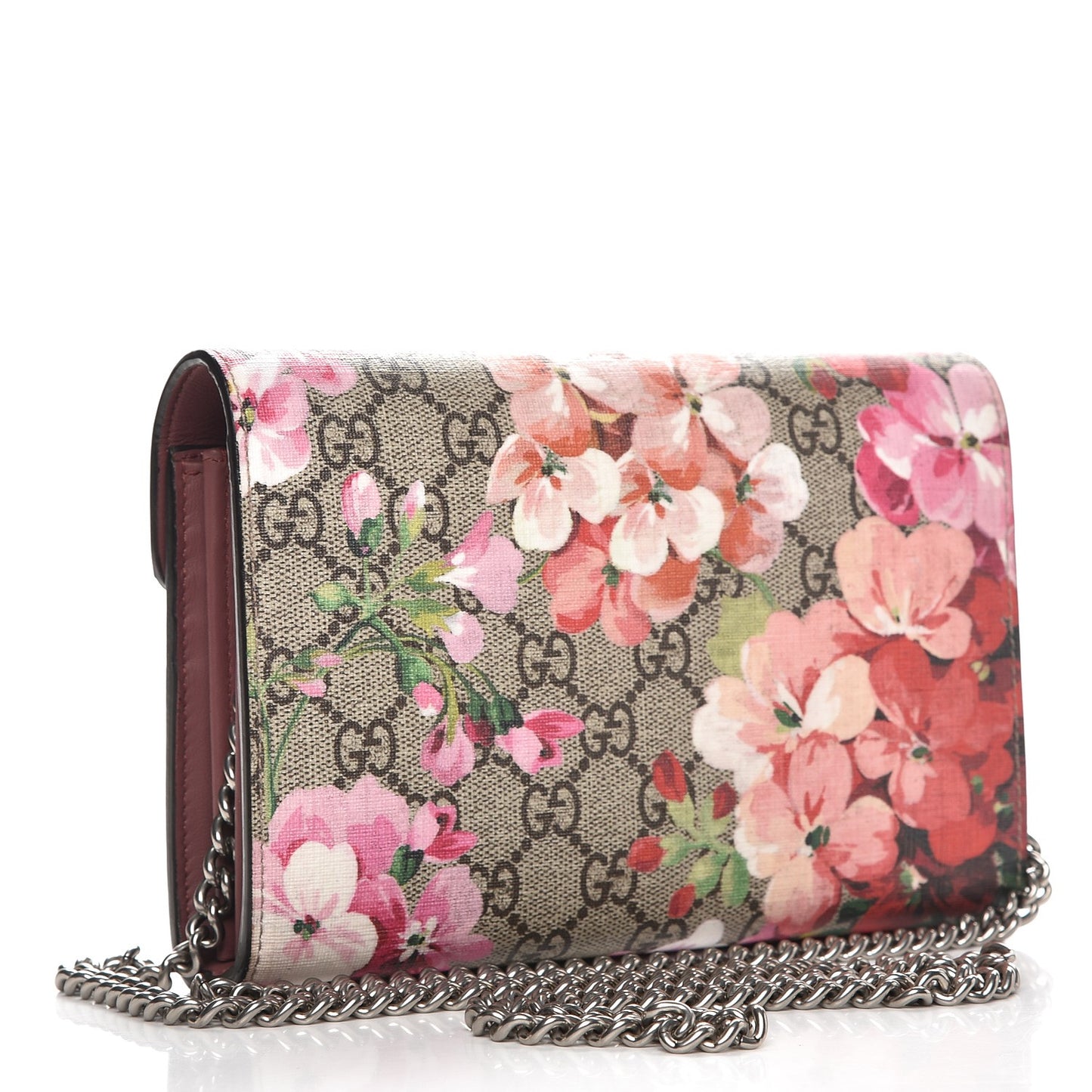 GG Supreme Monogram Blooms Mini Dionysus Chain Wallet Beige Multicolor Dry Rose