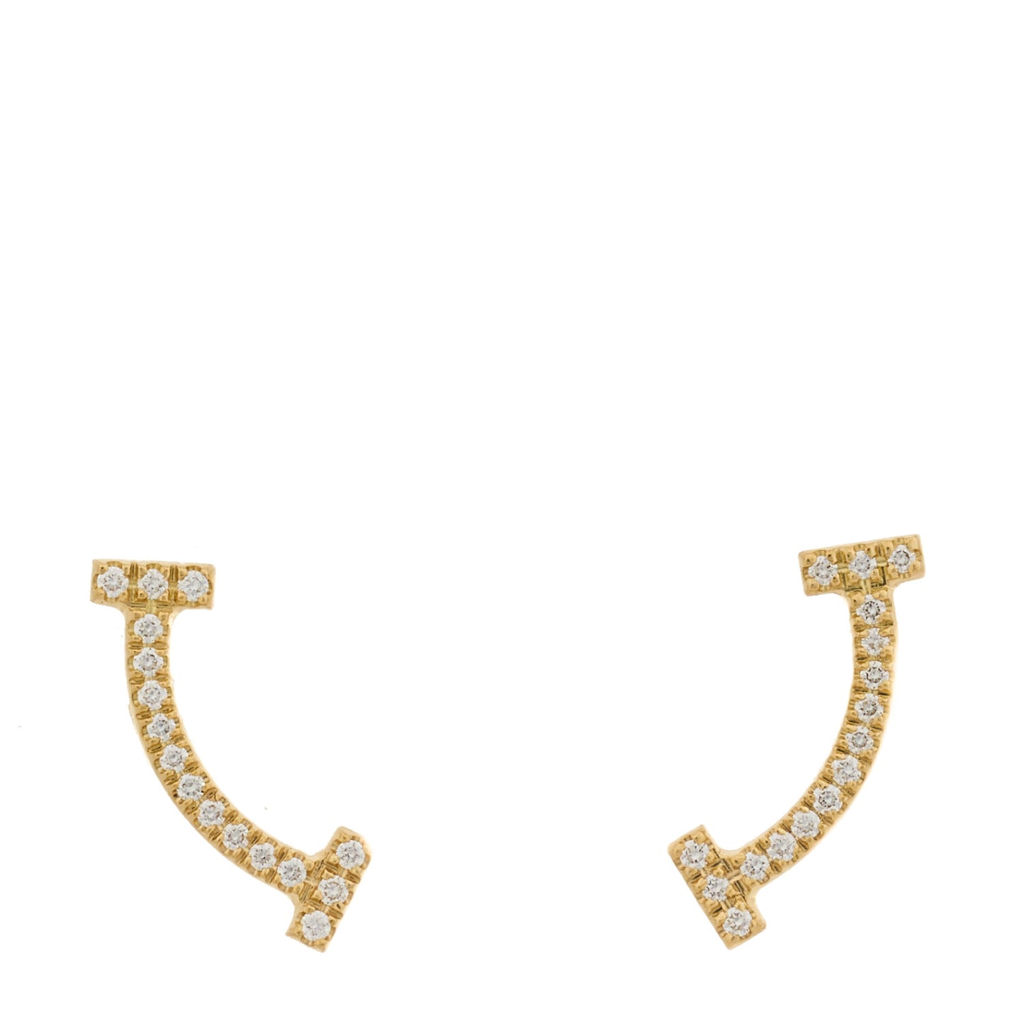 18K Yellow Gold Diamond T Smile Earrings