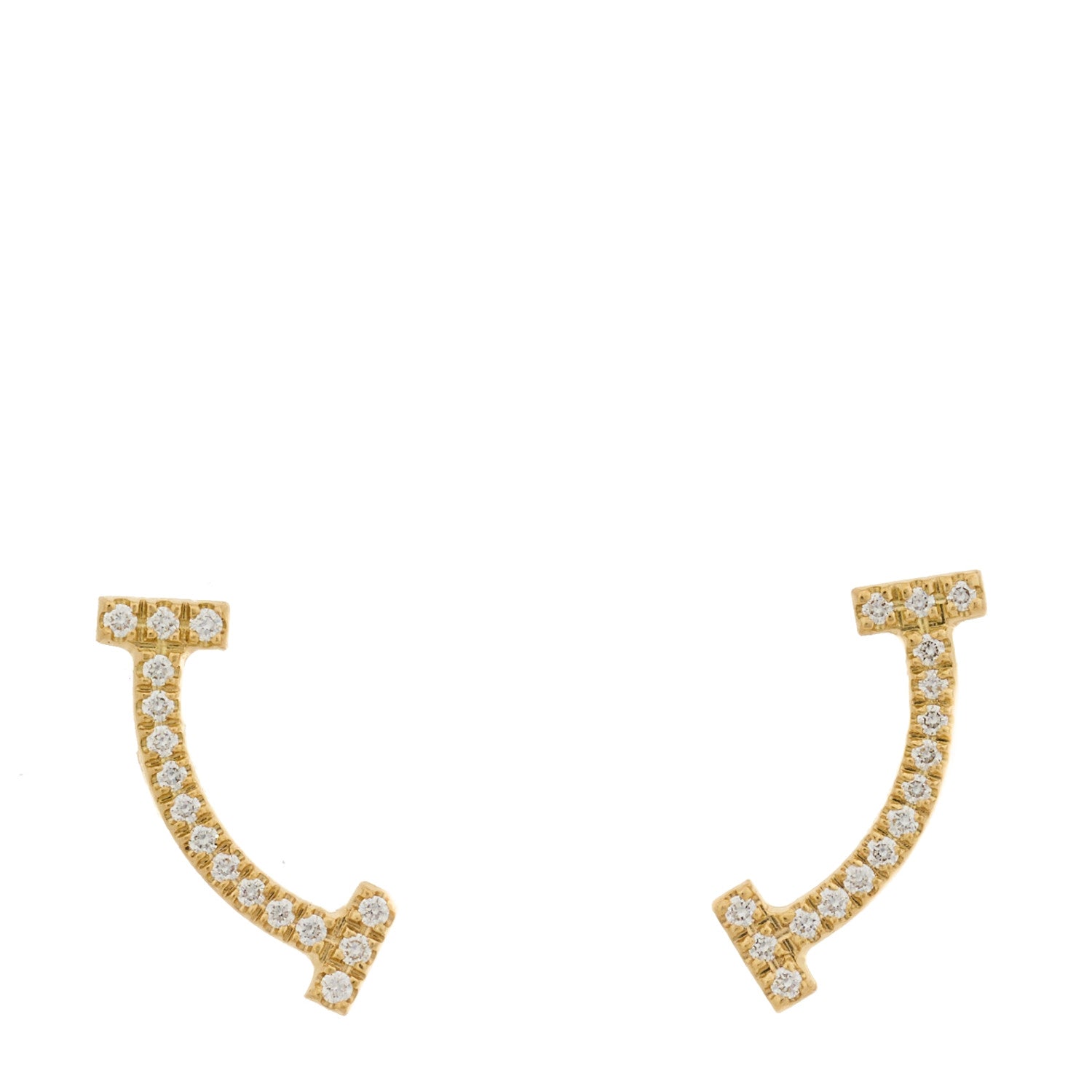Tiffany 18K Yellow Gold Diamond T Smile Earrings 1 of 5