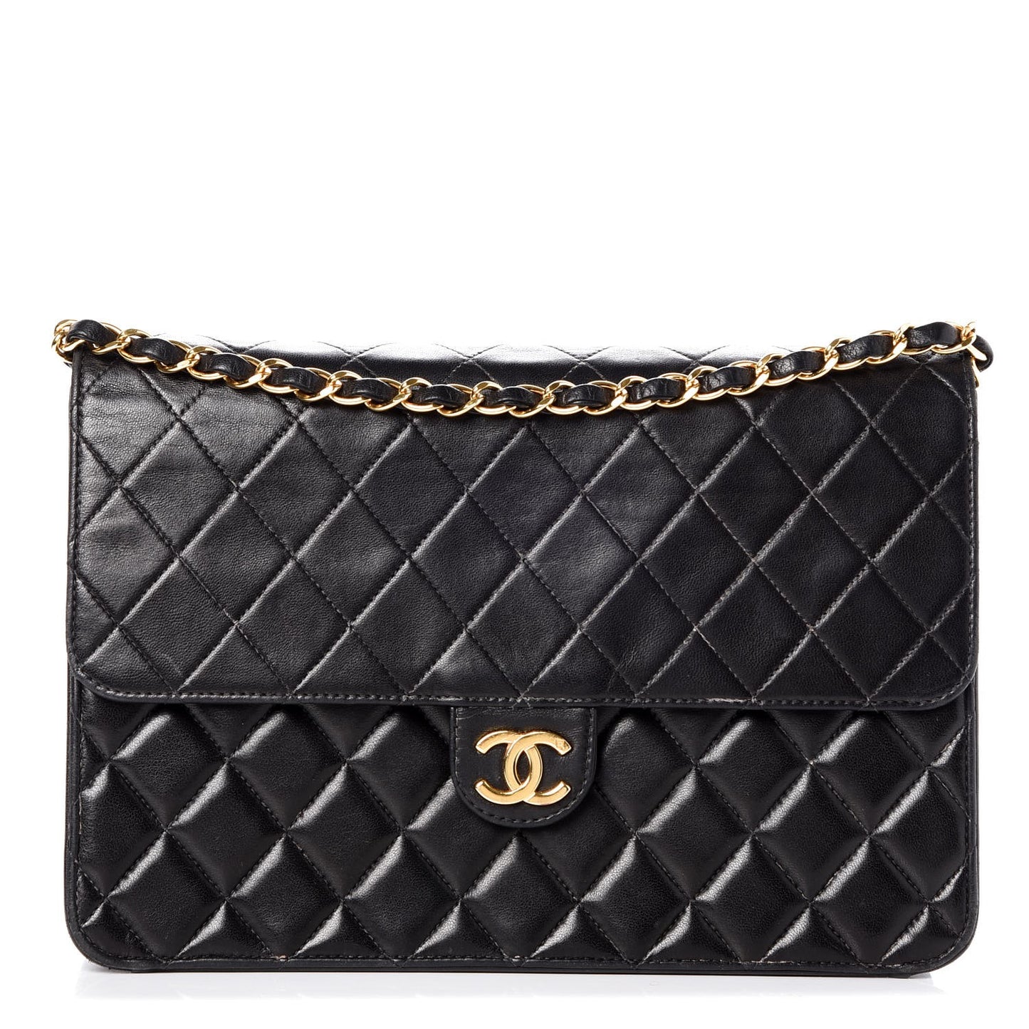 Lambskin Quilted Medium Single Flap Black
