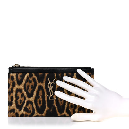Saint Laurent Canvas Calfskin Leopard Monogram Bill Pouch Natural 2 of 9