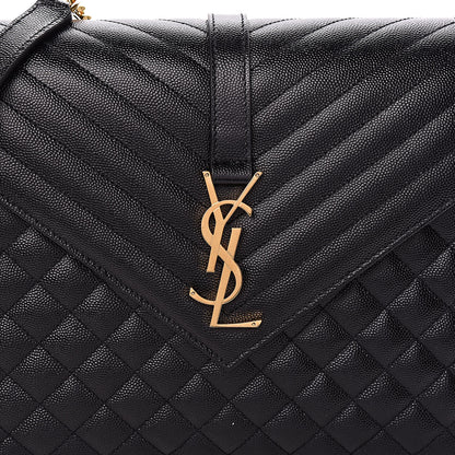 Saint Laurent Grain De Poudre Textured Mixed Matelasse Large Triquilt Monogram Satchel Black 10 of 10