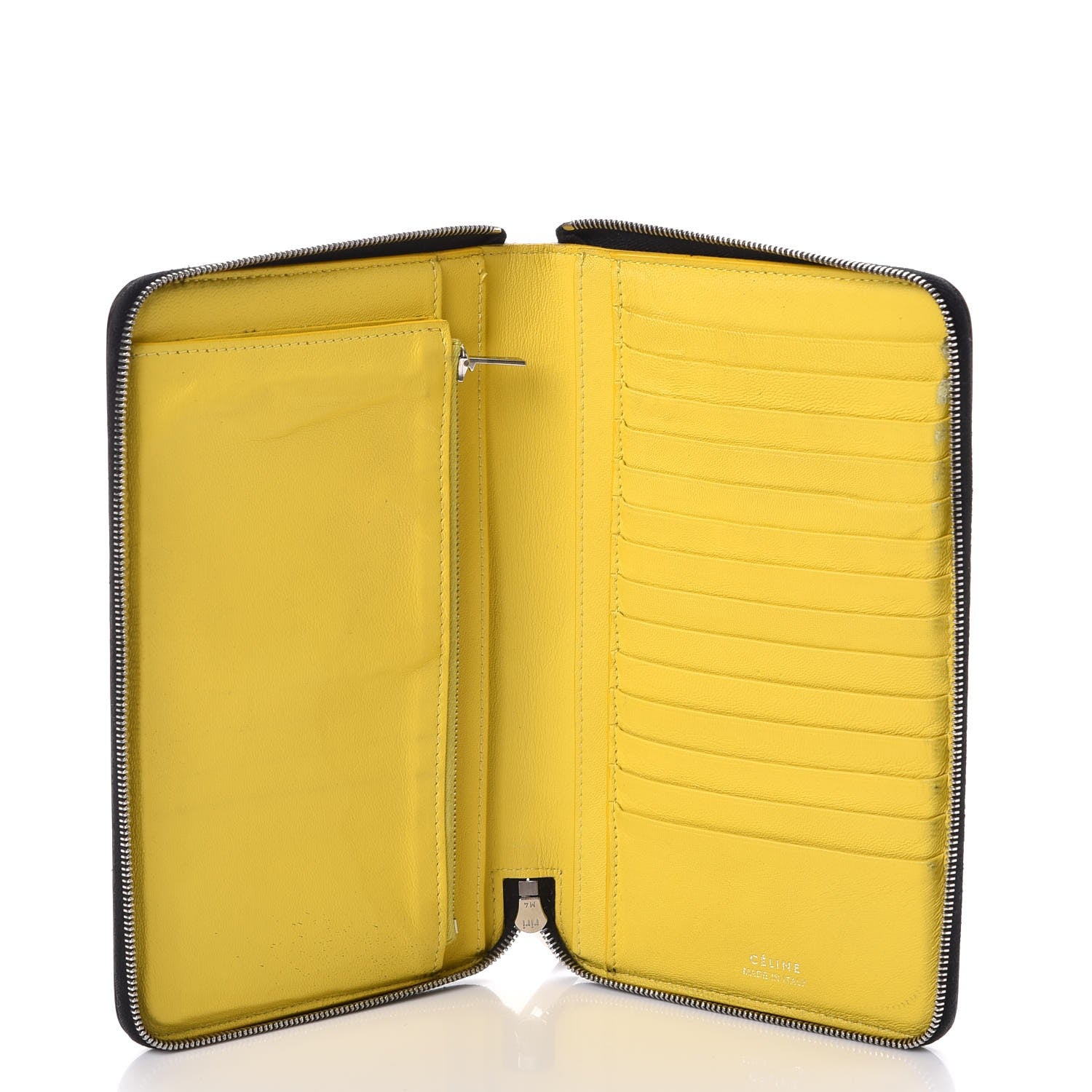 Celine Drummed Calfskin Zip Around Organizer Wallet Black Citron 5 of 15