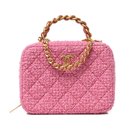 Chanel Tweed Quilted Top Handle Small Vanity Case Pink 1 of 9