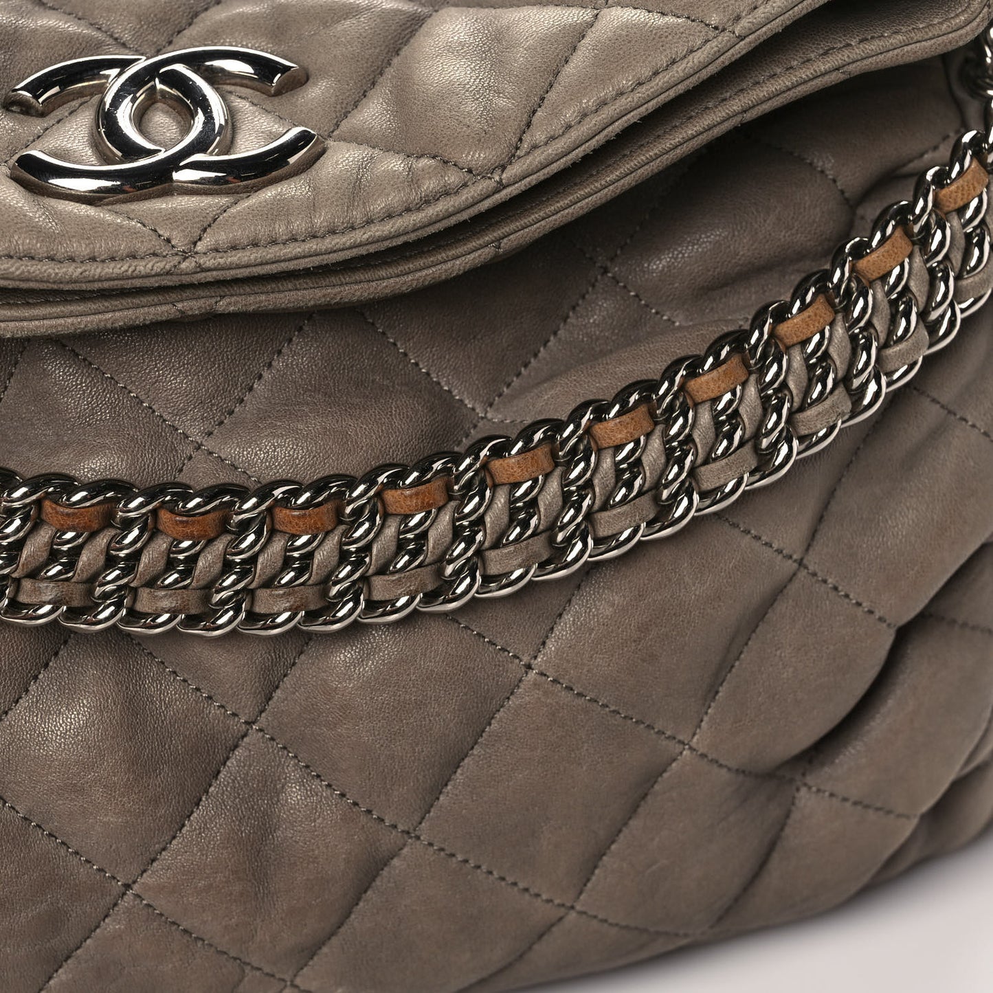 Washed Lambskin Chain Around Hobo Taupe