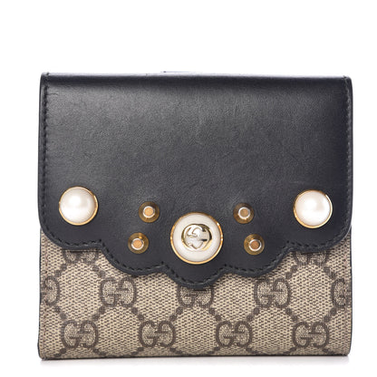 Gucci GG Supreme Monogram Pearl Studded French Wallet Black 1 of 13