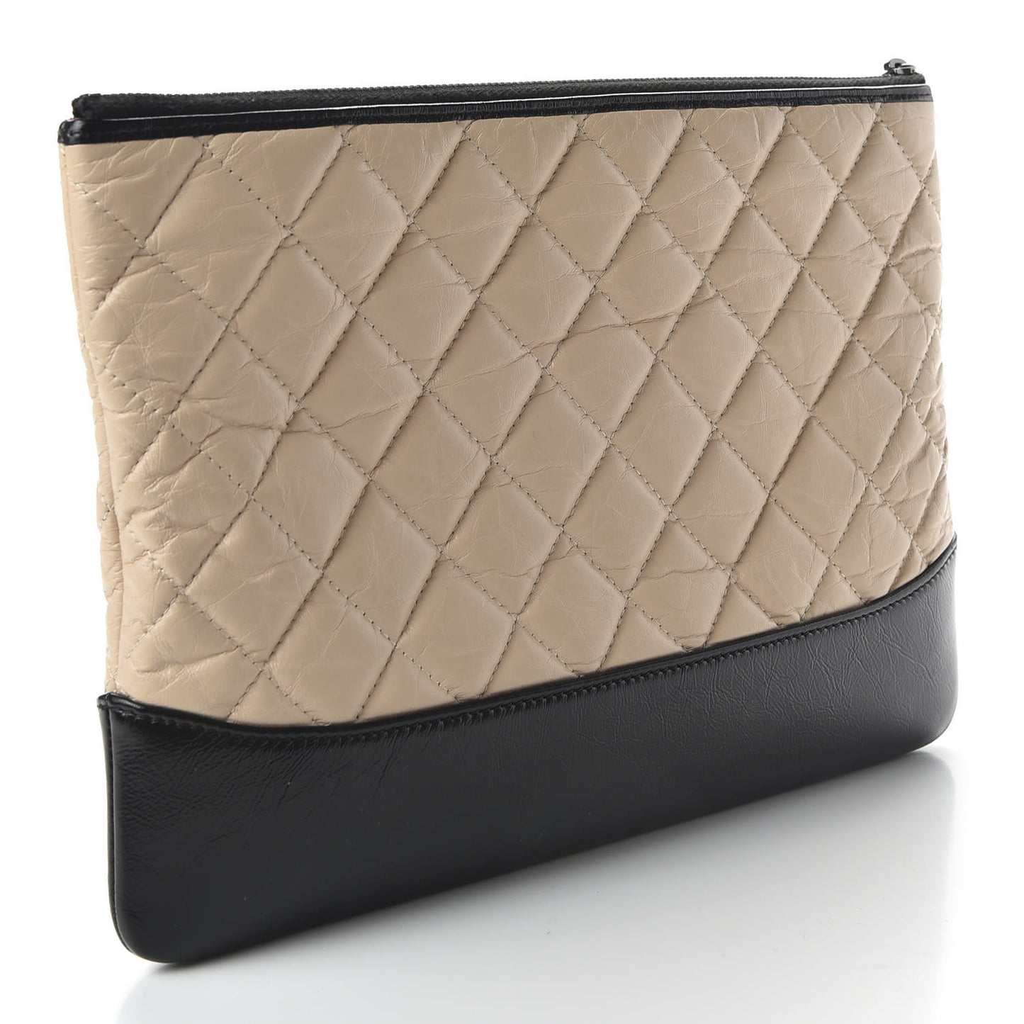 Aged Calfskin Quilted Medium Gabrielle Cosmetic Case Beige Black
