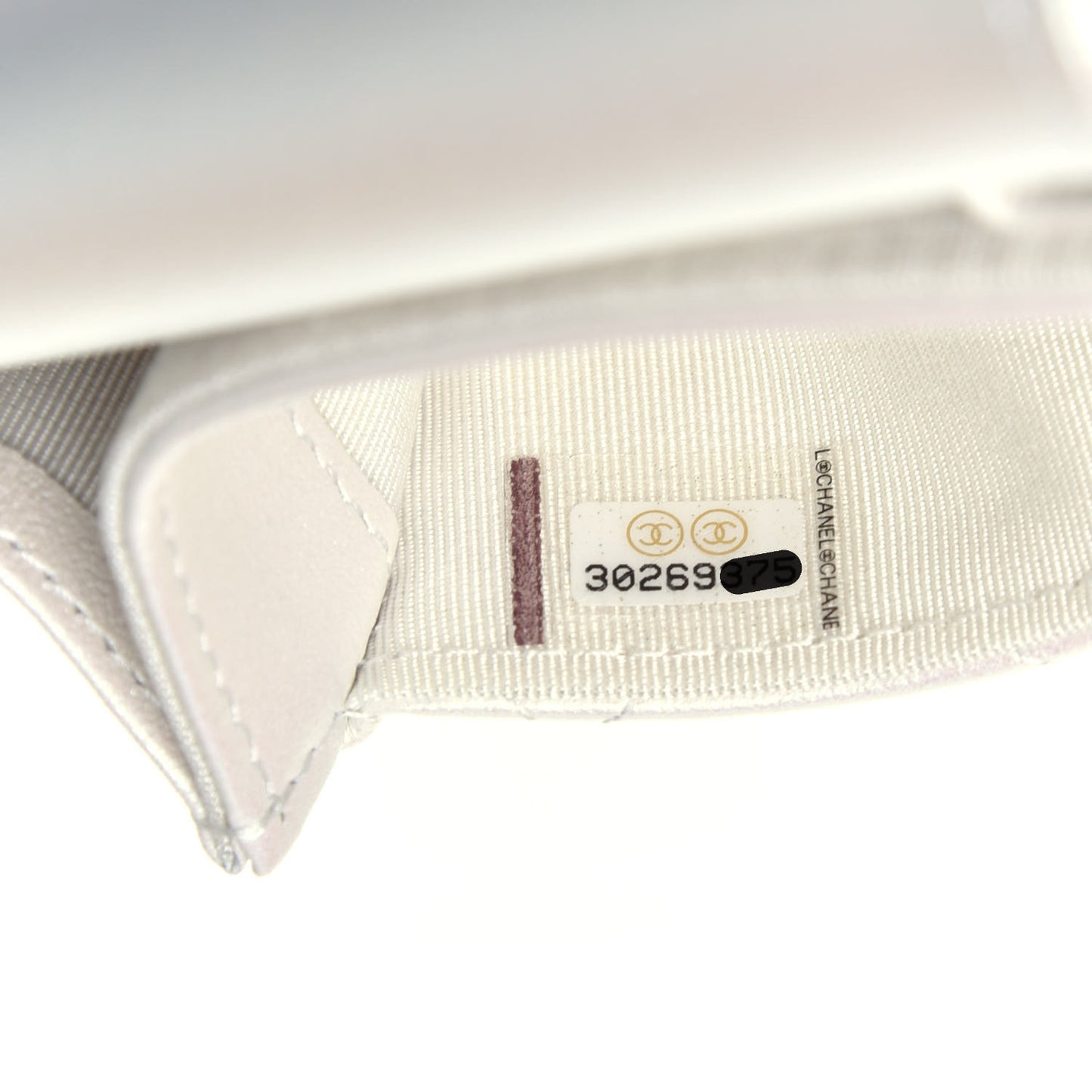 Iridescent Lambskin Quilted Flap Card Holder Wallet Ivory