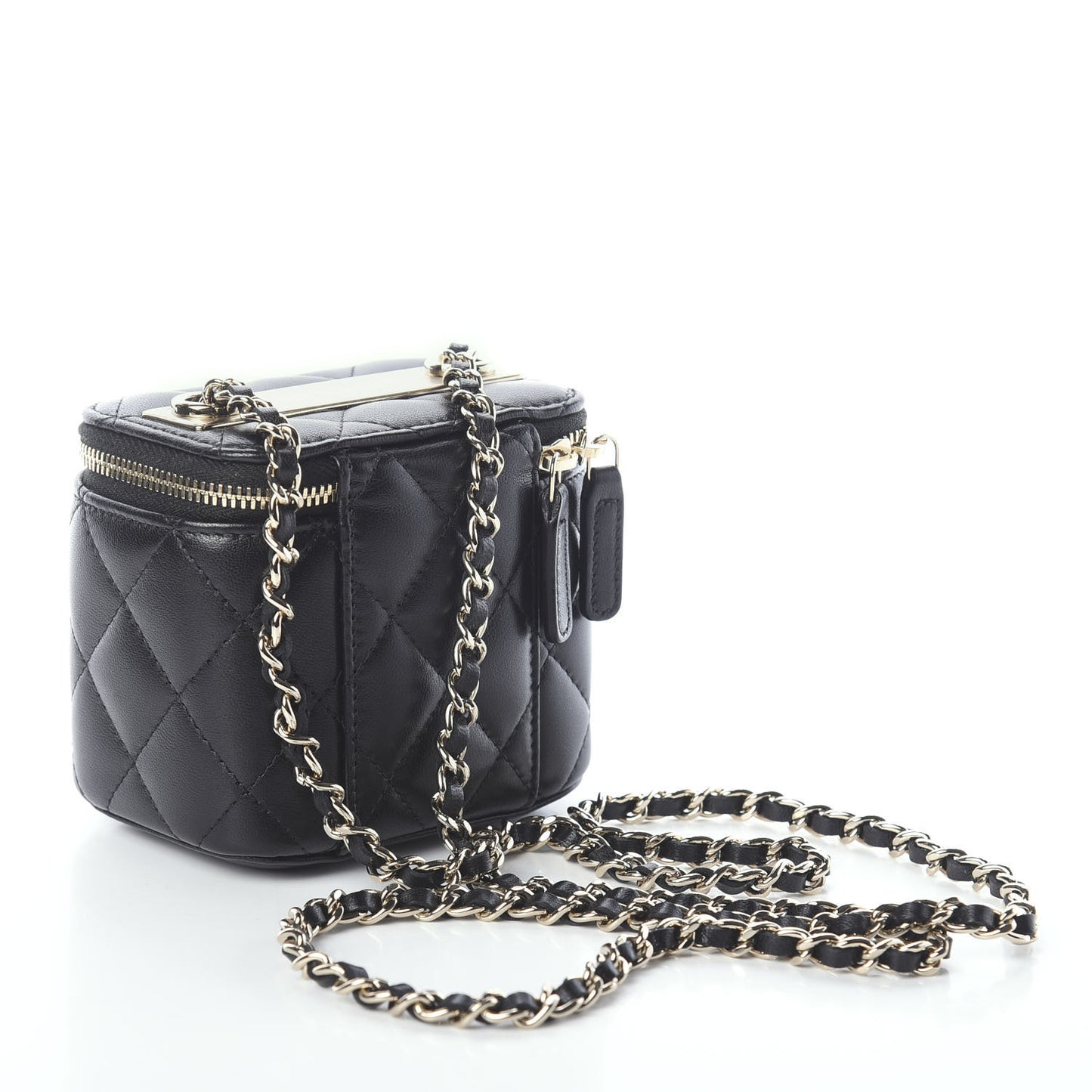 Lambskin Quilted Trendy Mini Vanity Case With Chain Black