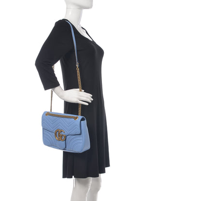 Gucci Calfskin Matelasse Medium GG Marmont Shoulder Bag Clear Sky Blue 2 of 9