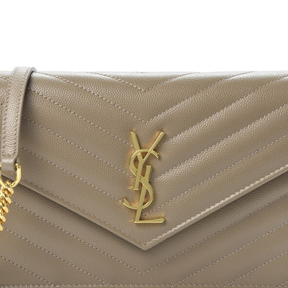 Saint Laurent Grain De Poudre Matelasse Chevron Monogram Envelope Chain Wallet Taupe 9 of 10
