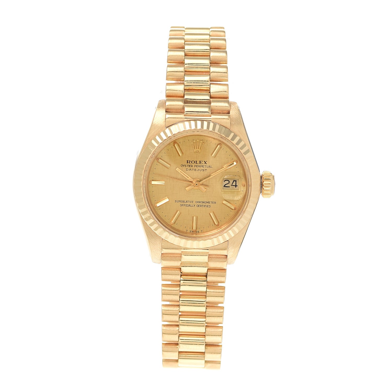 Rolex 18K Yellow Gold 26mm Oyster Perpetual Datejust President Watch Champagne 69178 1 of 5