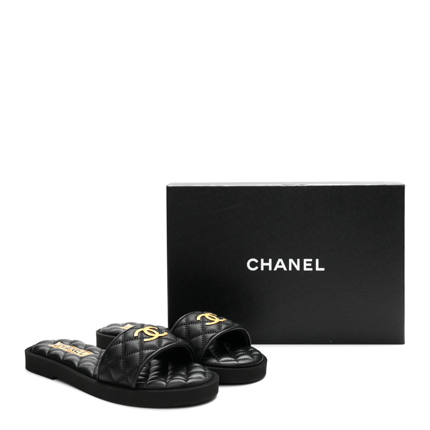 Lambskin Quilted Textured CC Mules Sandals 38.5 Black
