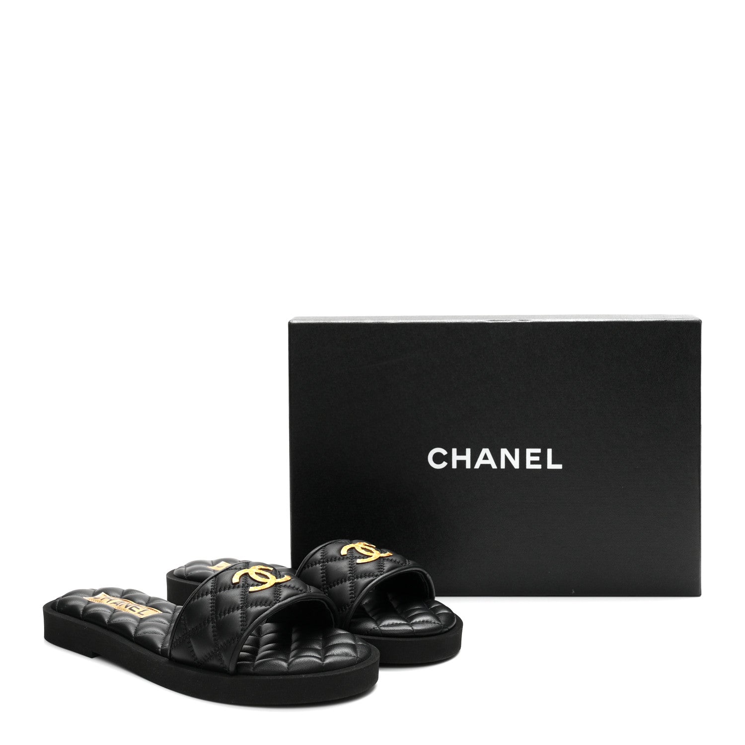 Chanel Lambskin Quilted Textured CC Mules Sandals 38.5 Black 10 of 10