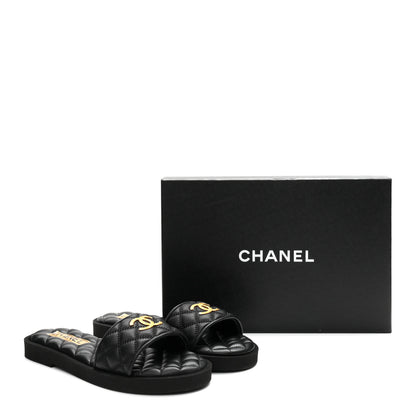 Chanel Lambskin Quilted Textured CC Mules Sandals 38.5 Black 10 of 10