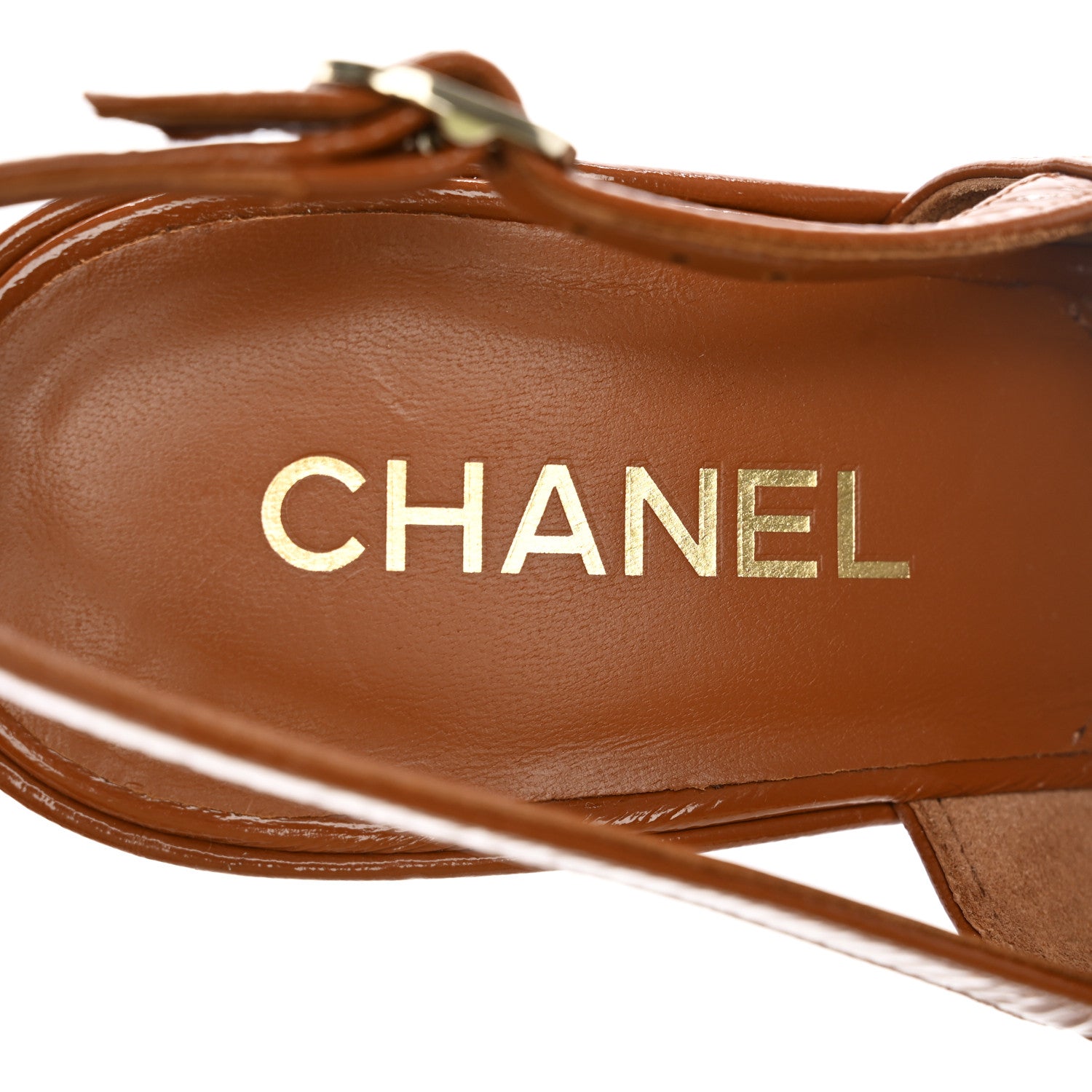 Chanel Crumpled Patent Lambskin Platform Sandals 40.5 Light Brown 8 of 9