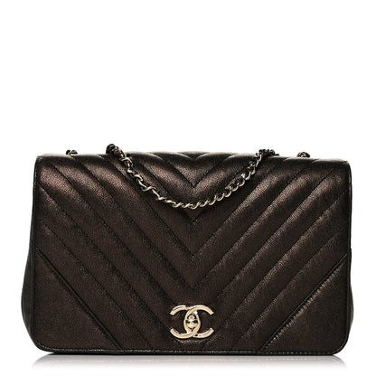 Chanel Metallic Caviar Chevron Quilted Medium Statement Flap Bronze 1 of 10