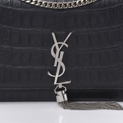 Saint Laurent Calfskin Crocodile Embossed Medium Classic Monogram Kate Tassel Satchel Black 11 of 13
