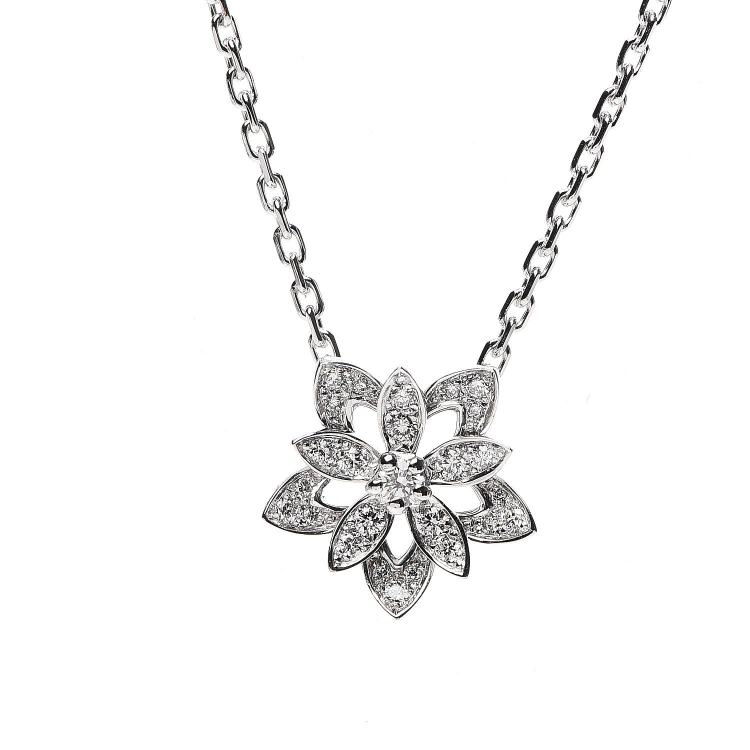 Van Cleef & Arpels 18K White Gold Diamond Mini Lotus Pendant Necklace 3 of 5
