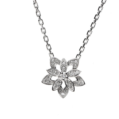 Van Cleef & Arpels 18K White Gold Diamond Mini Lotus Pendant Necklace 3 of 5