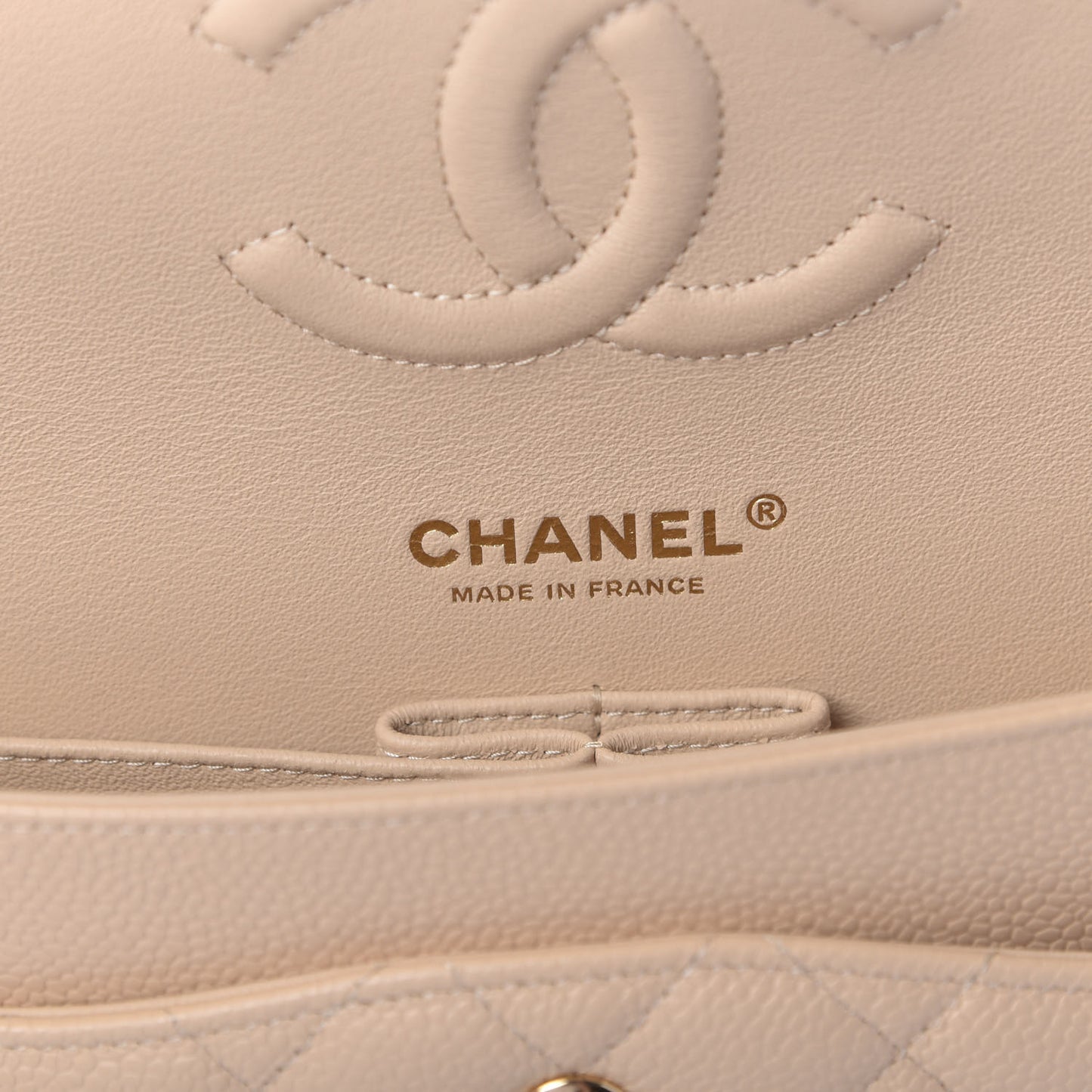 Caviar Quilted Medium Double Flap Beige