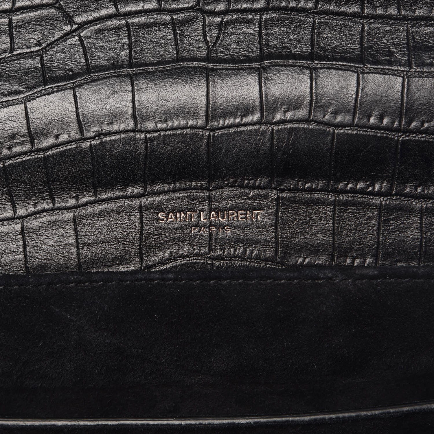 Saint Laurent Calfskin Crocodile Embossed Medium Bellechasse Satchel Matte Black 6 of 10