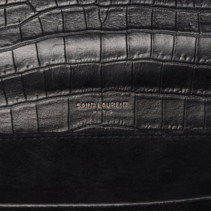 Saint Laurent Calfskin Crocodile Embossed Medium Bellechasse Satchel Matte Black 6 of 10