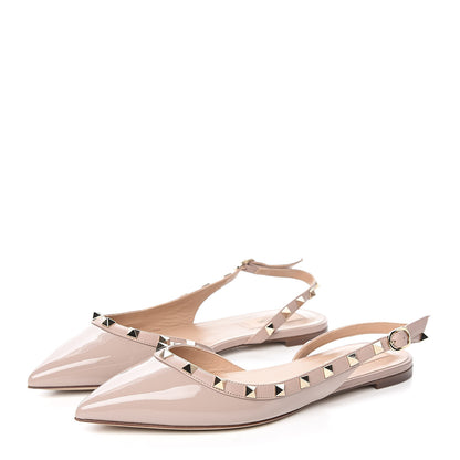 Valentino Garavani Patent Rockstud Slingback Flats 39.5 Poudre 3 of 9