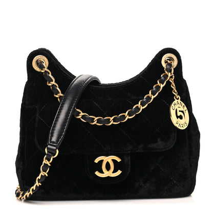 Chanel Velvet Quilted Small Wavy CC Hobo Black 1 of 12