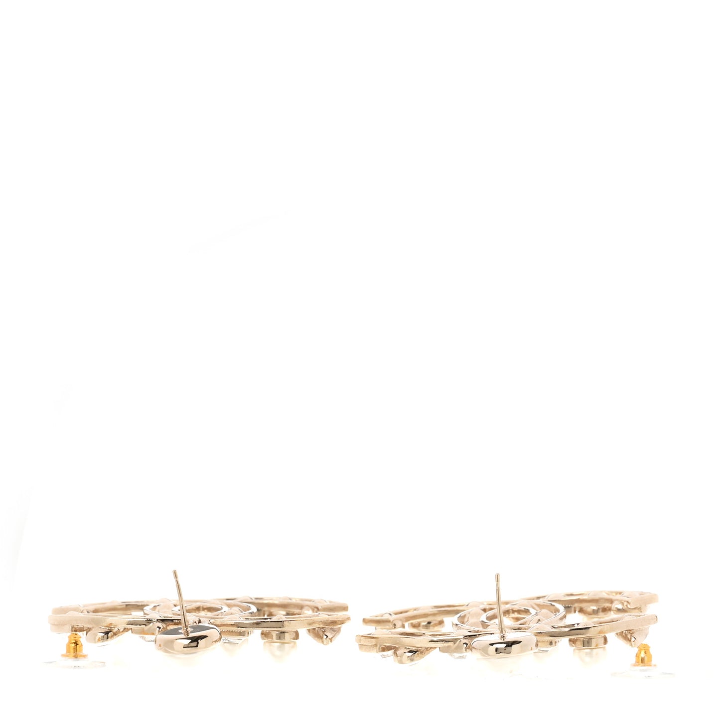Metal Glass Pearl CC Crystal Snowfall CC Drop Earrings Light Gold