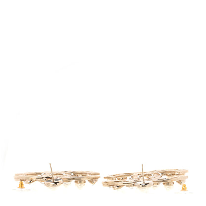 Chanel Metal Glass Pearl CC Crystal Snowfall CC Drop Earrings Light Gold 3 of 5