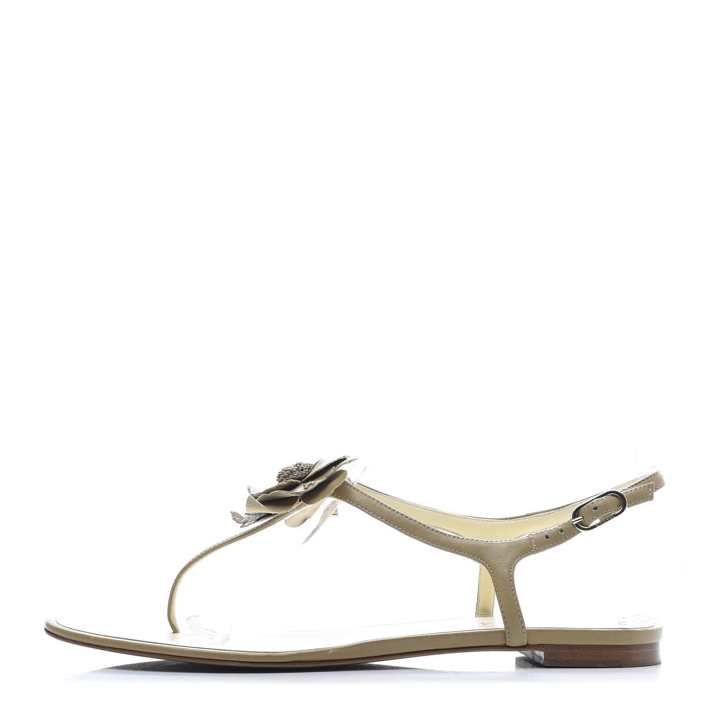 Lambskin Camellia Thong Sandals 41 Beige