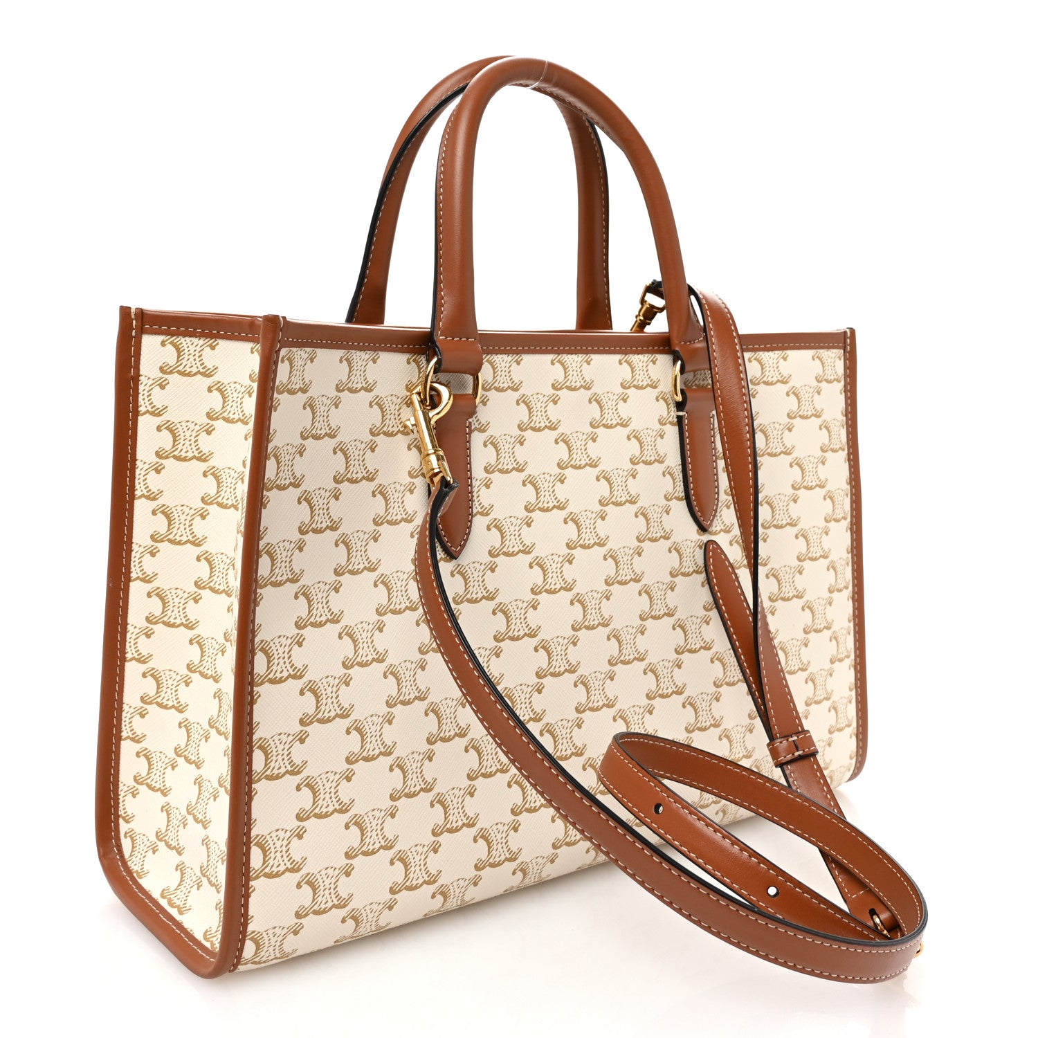 Celine Triomphe Canvas Calfskin Mini Horizontal Cabas White 3 of 12