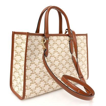 Celine Triomphe Canvas Calfskin Mini Horizontal Cabas White 3 of 12