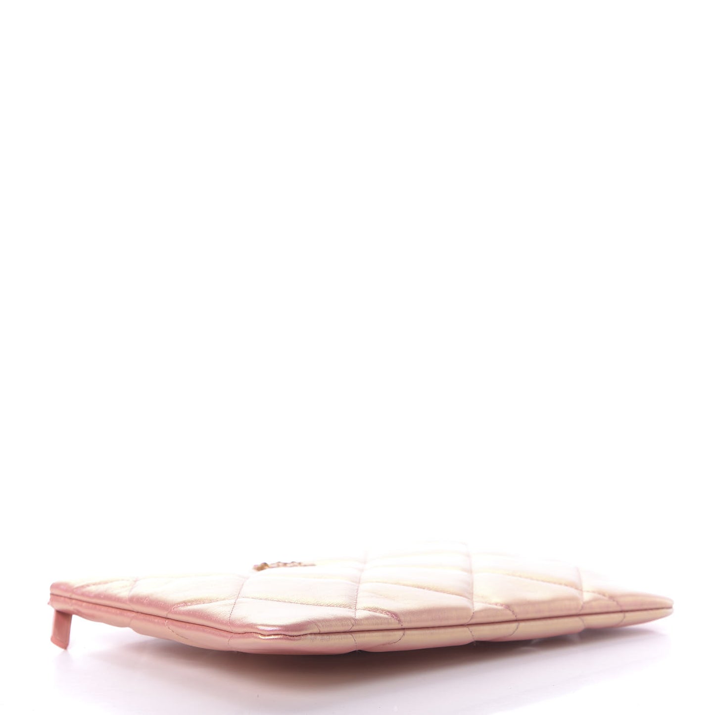 Iridescent Calfskin Quilted Large 19 Pouch Pink