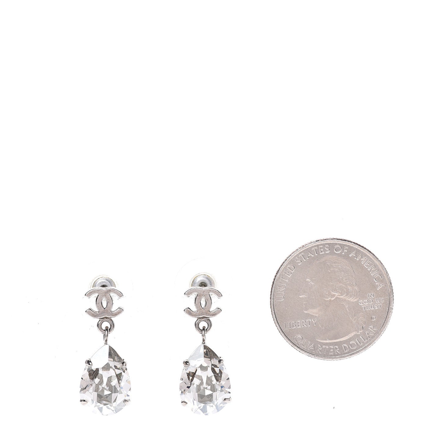 Crystal CC Tear Drop Earrings Silver