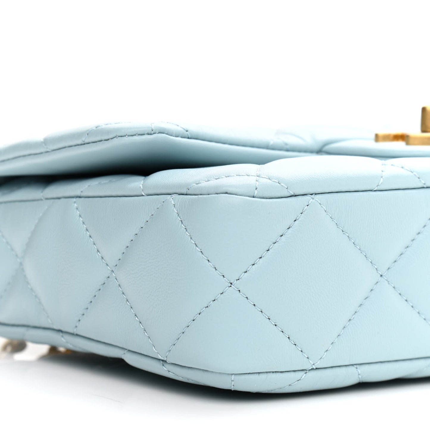 Lambskin Enamel Quilted Pending CC Small Flap Light Blue