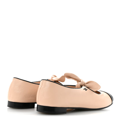 Chanel Lambskin Bow Mary Jane Flats 40 Beige Black 5 of 10