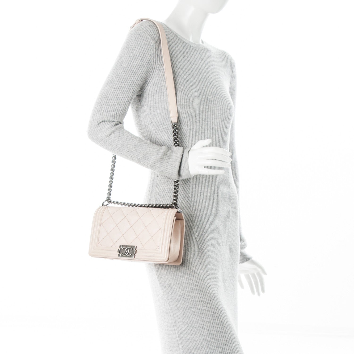 Chanel Calfskin Double Stitch Medium Boy Flap Light Pink 2 of 7