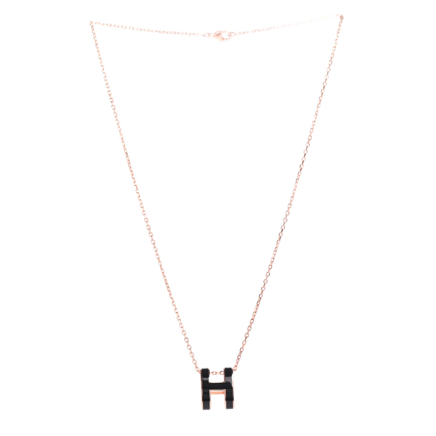 Lacquered Rose Gold Pop H Pendant Necklace Black
